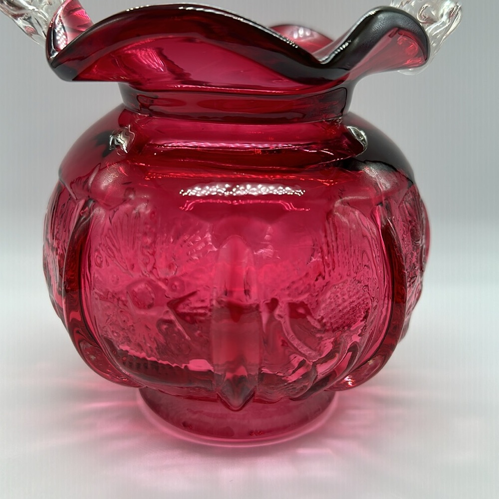 Vintage  Fenton Cranberry Opalescent thistle and stars Basket. - Picture 2 of 14
